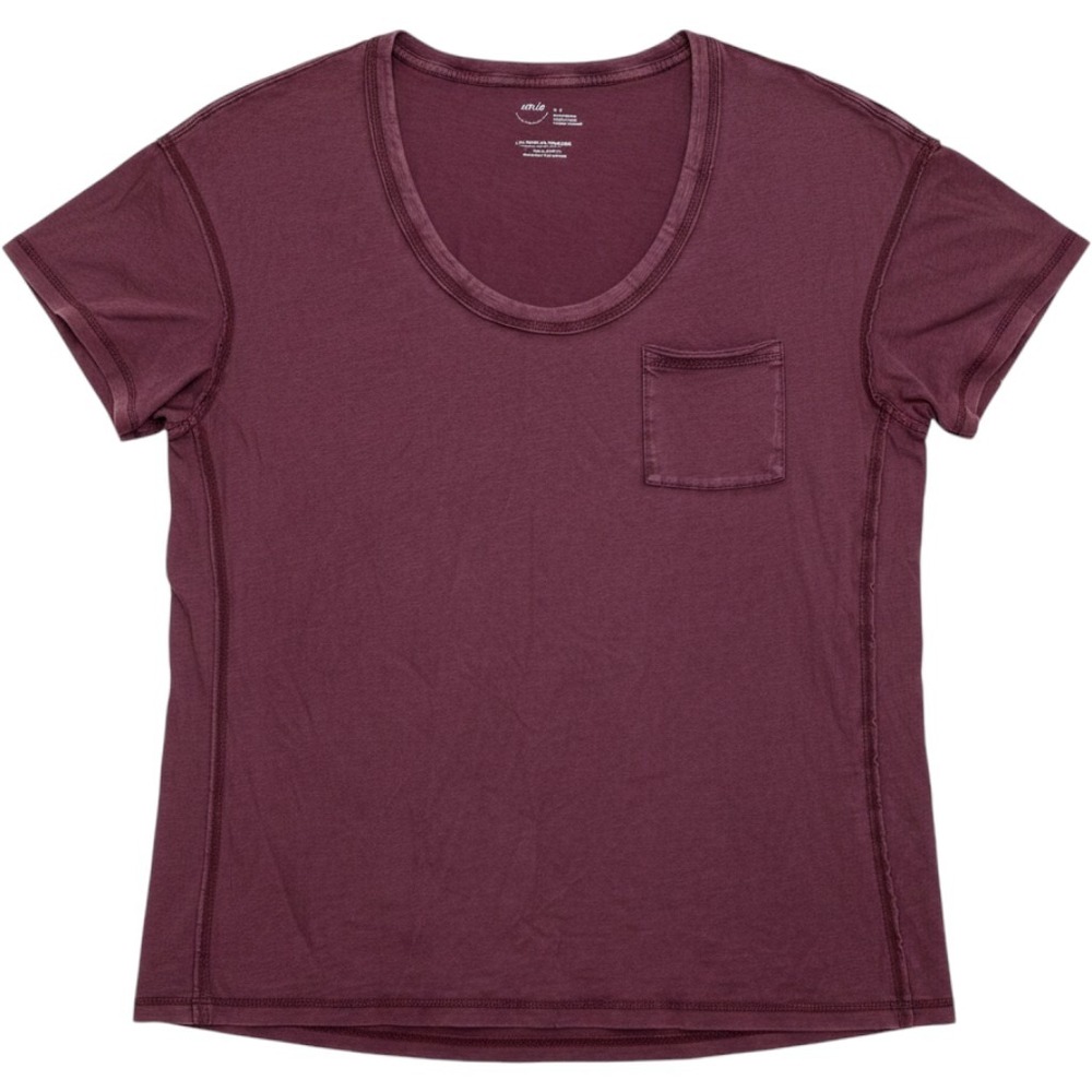 Aerie Pocket Tee Women M Plum Burgundy Slub Knit Scoop Neck Oversized Shirt